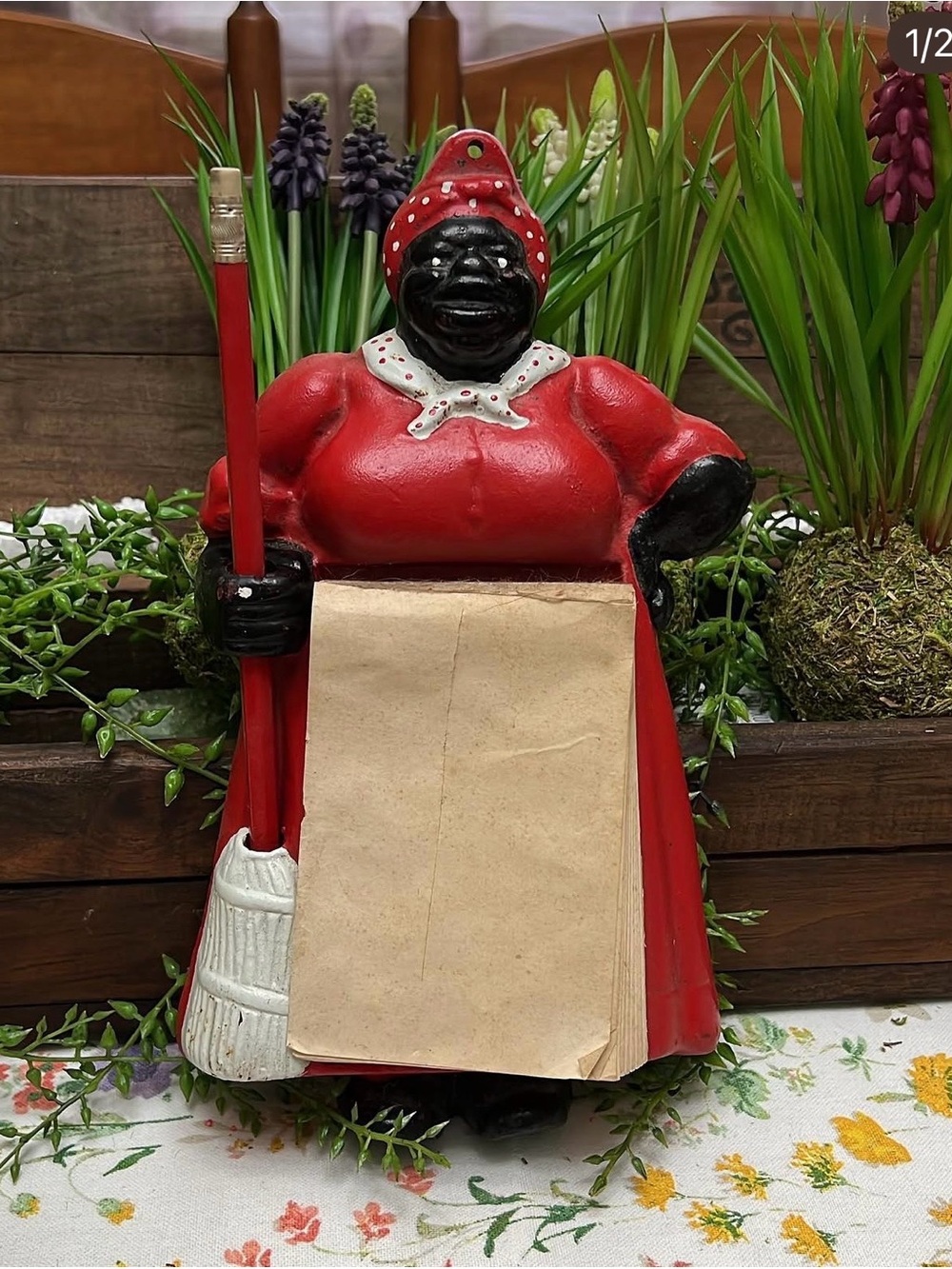 Rare Vintage Collectible Black Americana Cast Iron Mammy Memo/Pen Holder 10x6